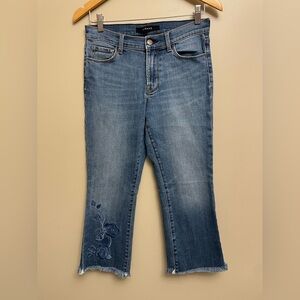J Brand Blue Cropped Jeans with Floral Detail